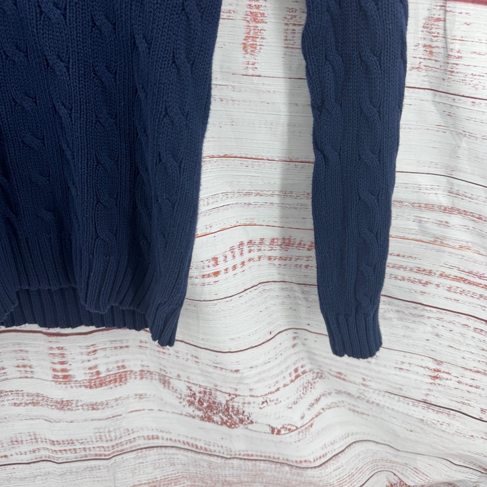 Ralph Lauren Sweater Womens Large Navy Blue Cable Knit V-Neck Casual Preppy - Picture 4 of 11